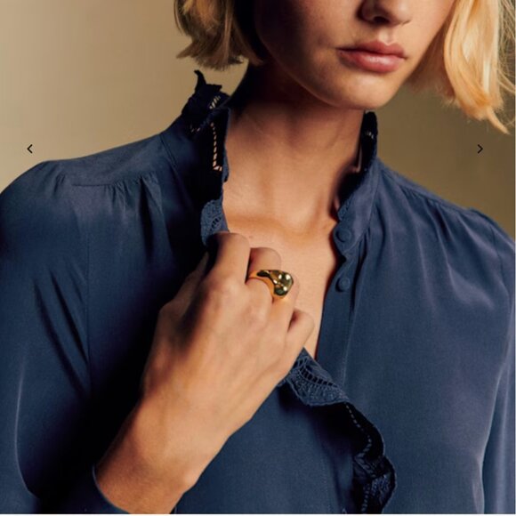 Sezane Chlo Silk Shirt Blouse Marine Navy Blue French Top Classic FR34/US2 - Picture 3 of 12